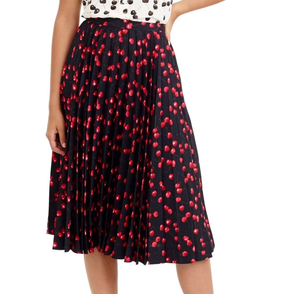 J. Crew Cherry Print Pleated Midi Skirt